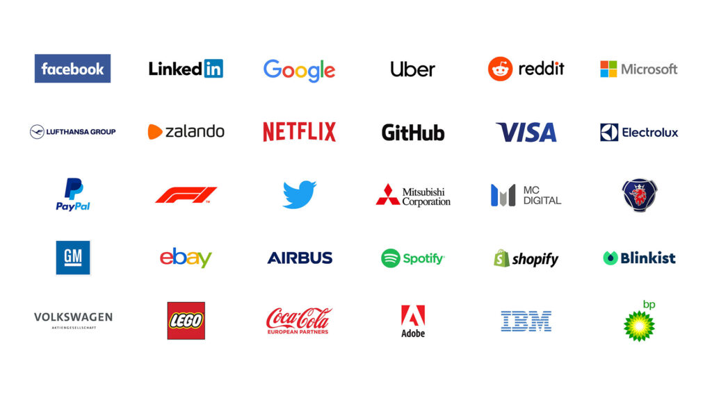 Speaker companies at the Data Innovation Summit 2020: Google, Twitter, Facebook, Coca Cola, Netflix, Uber, GitHub, LEGO, Visa, Mitsubishi Corporation, Shopify, Formula 1, General Motors, Airbus, Rockstar Games, Zynga etc.